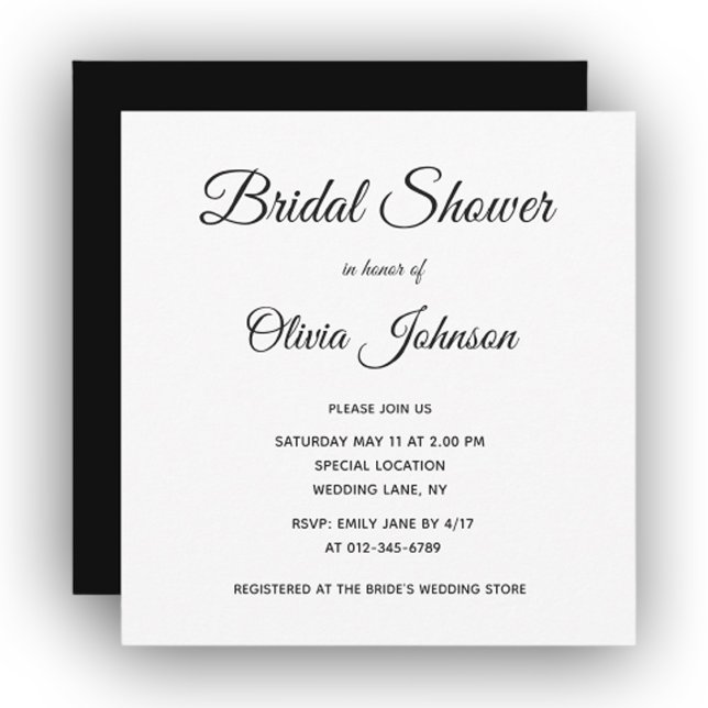 Invitación Sencilla y elegante ducha de novia en blanco y neg (Subido por el creador)