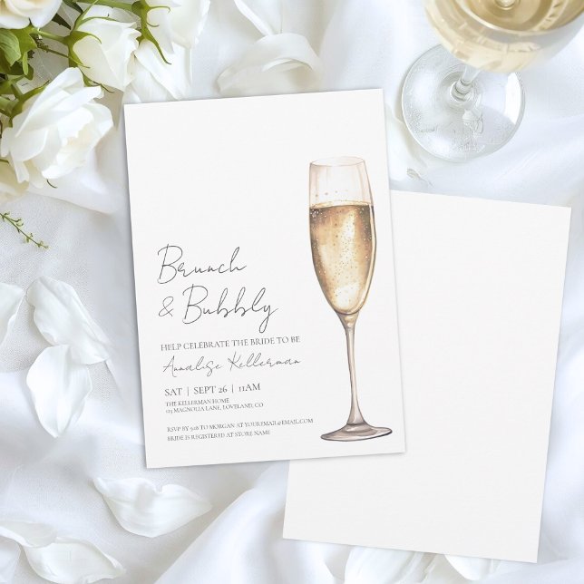 Invitación Sencilla y elegante ducha de novias con champán (Brunch And Bubbly Champagne Bridal Shower Invitation)