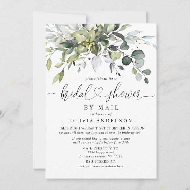 Invitación Sencilla Y Elegante Ducha Eucalyptus BRIDAL Por Co (Anverso)