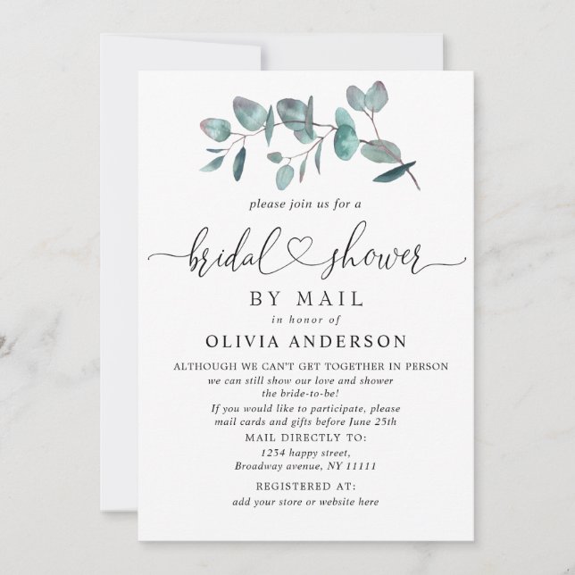 Invitación Sencilla Y Elegante Ducha Eucalyptus BRIDAL Por Co (Anverso)