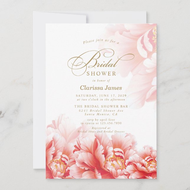 Invitación Sencilla y elegante ducha Rubor Floral Gold Bridal (Anverso)