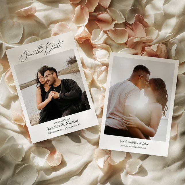Invitación Sencilla y elegante escritura de casamiento de fot (Cherish the moment and announce your day with our captivating photo Save the Date invitation.)
