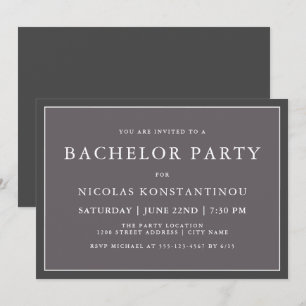 Invitación Sencilla y elegante fiesta de soltero gris oscuro