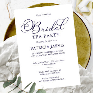 Invitación Sencilla y elegante fiesta de té nupcial azul mari