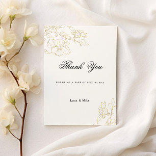Invitación Sencilla y elegante flor de oro blanco Gracias