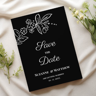 Invitación Sencilla y elegante floral blanco negro Guardar la