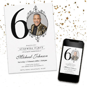 Invitación Sencilla y elegante foto 60 cumpleaños Fiesta sorp