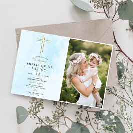 Invitación Sencilla y elegante foto de bautismo de cruz de or