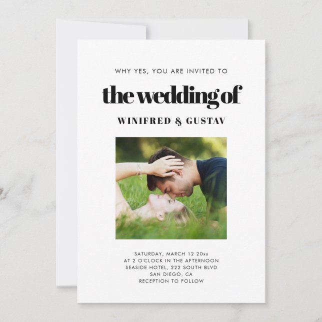 Invitación Sencilla y elegante foto de boda de moda (Anverso)