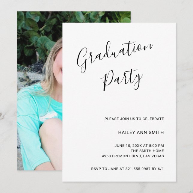 Invitación Sencilla y elegante foto de graduación moderna (Anverso / Reverso)
