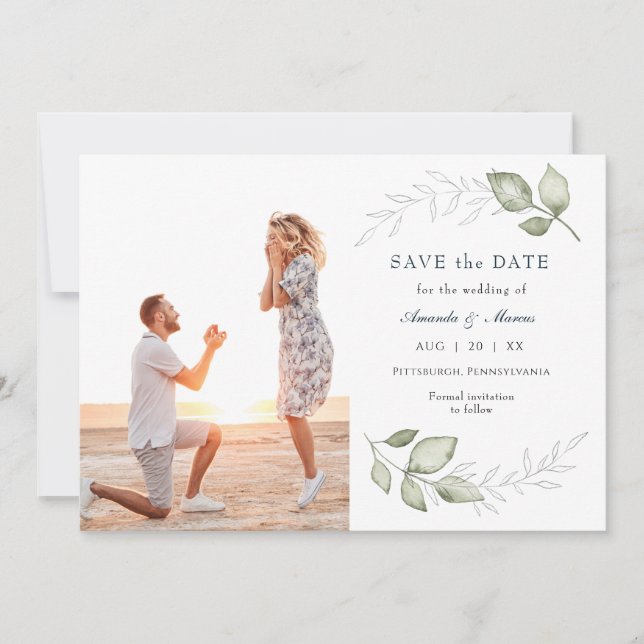 Invitación Sencilla y elegante foto de vegetación Guardar la  (Anverso)