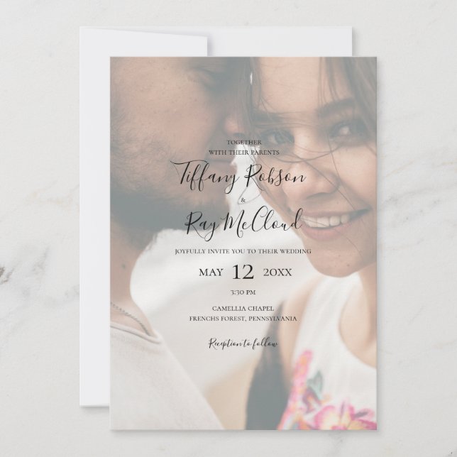 Invitación Sencilla Y Elegante Foto Faded Todo En Un Boda (Anverso)
