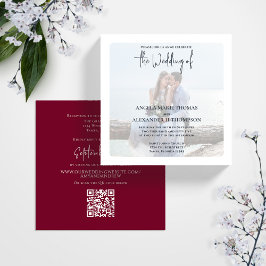 Invitación Sencilla y elegante foto Mínima Borgoña Código QR 