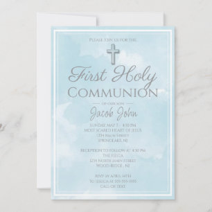 Invitación Sencilla y elegante Mármol Azul Primera Comunión S