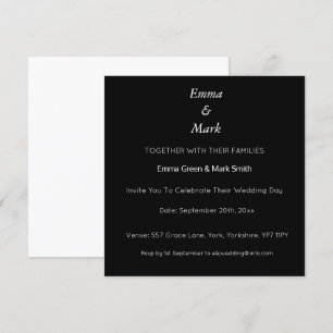 Invitación Sencilla y elegante plaza de Boda negro moderno