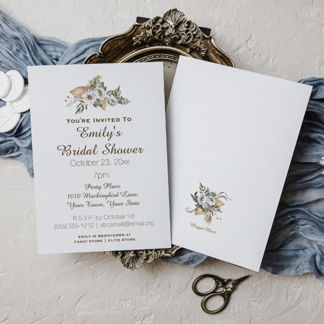 Invitación Sencilla y elegante Savanna Floral Bridal Shower (White paper, straight edges
)