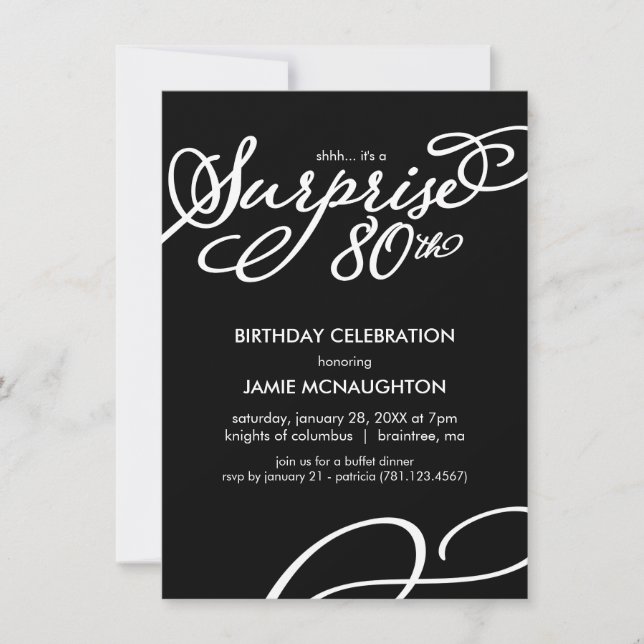 Invitación Sencilla y elegante sorpresa 80 cumpleaños (Anverso)