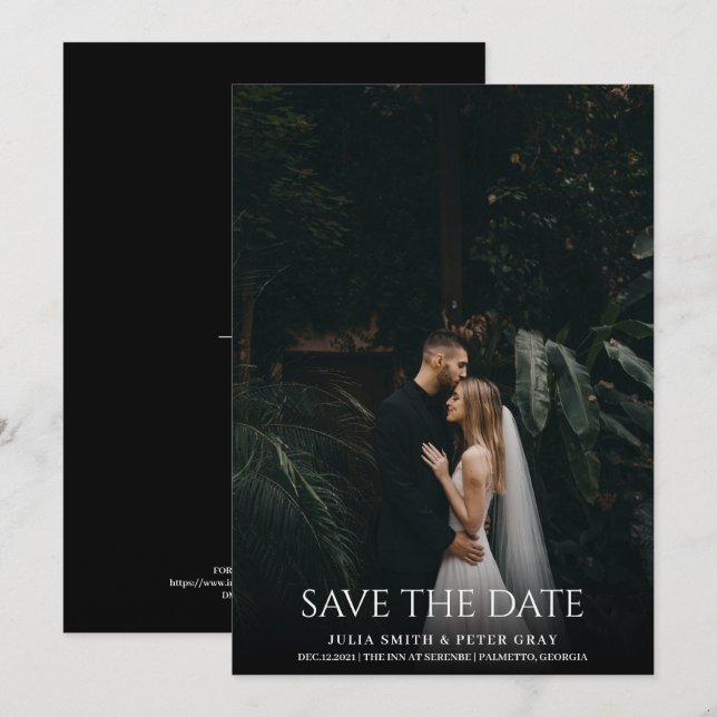 Invitación Sencilla y elegante tipografía blanca Boda de foto (Anverso / Reverso)