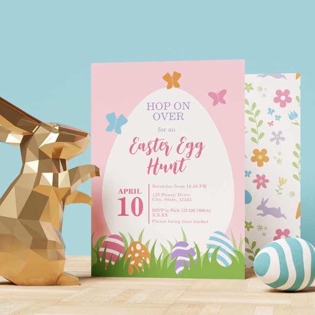 Invitación Sencilla y linda caza de huevos de pascua rosa pas (Simple & Cute Pink Pastel Easter Egg Hunt Invitation)