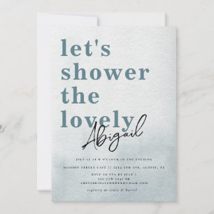 Invitación Sencilla y moderna acuarela Verde azulada ducha de