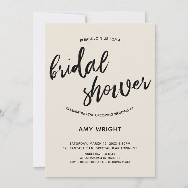 Invitación Sencilla y moderna escritura a mano ducha de novia (Anverso)