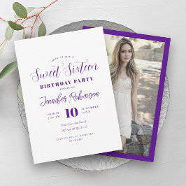 Invitación Sencilla y moderna foto de color morado dulce 16 D