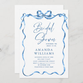 Invitación Sencilla y moderna mano azul con ducha de novia