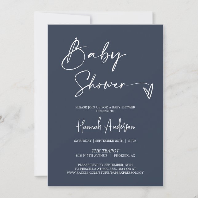 Invitación Sencilla y moderna Marina Azul Baby Shower QR Code (Anverso)