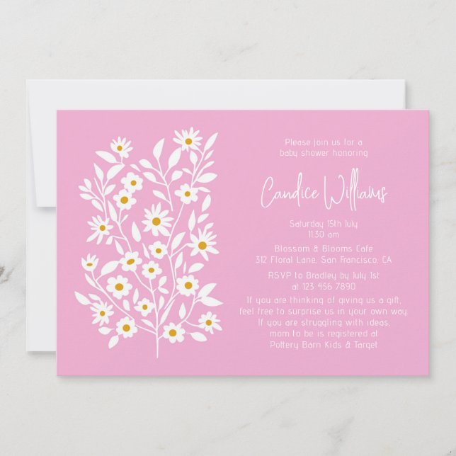 Invitación Sencilla y moderna Parejas Florales Rosa Baby Show (Anverso)