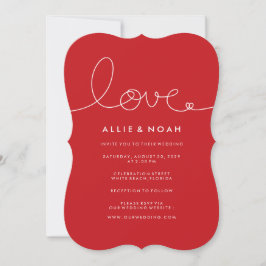 Invitación Sencilla y moderna Rojo Loopy Love Heart Wedding I