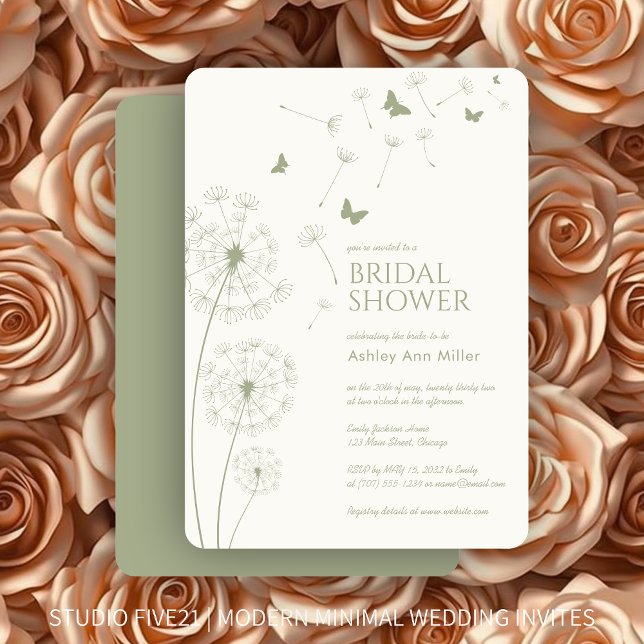 Invitación Sencilla y moderna Sage Green Dandelion Bridal Sho (Subido por el creador)