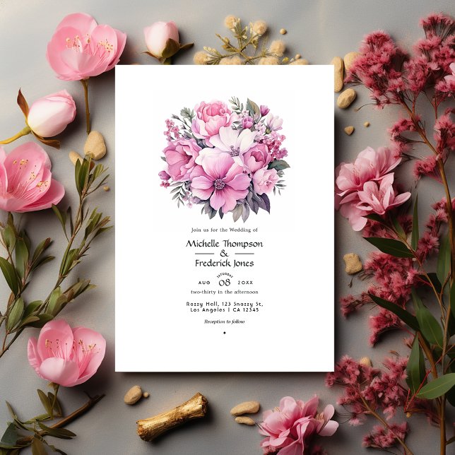 Invitación Sencillamente Boda de Primavera Floral Rosa (Subido por el creador)
