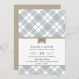 Invitación Sencillamente colocado en azul y blanco con Boda m
