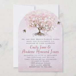 Invitación Sencillamente Corazón Rosa Hoja Árbol Amor Pájaro
