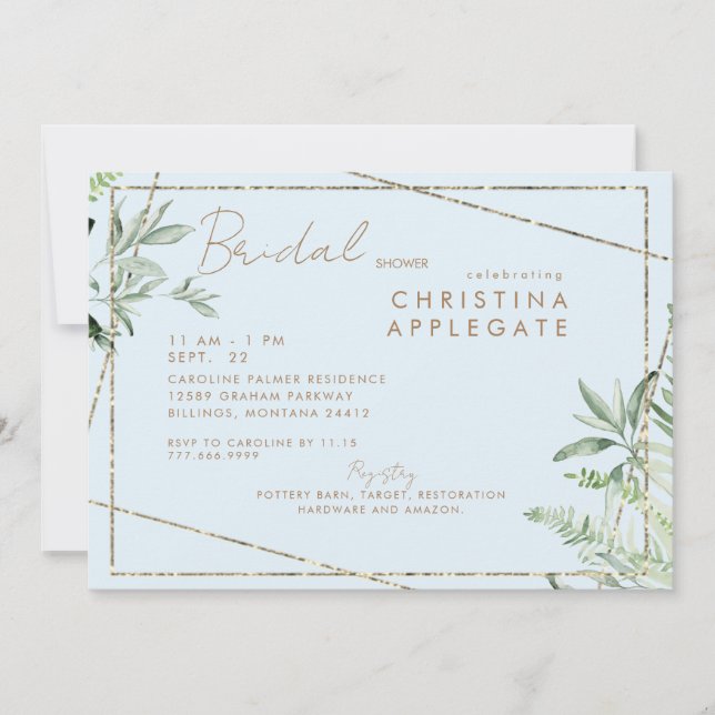 Invitación Sencillamente Divina Ivy Blu & Gold Elegant Bridal (Anverso)