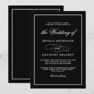Invitación Sencillamente elegante asunto Boda blanco y negro