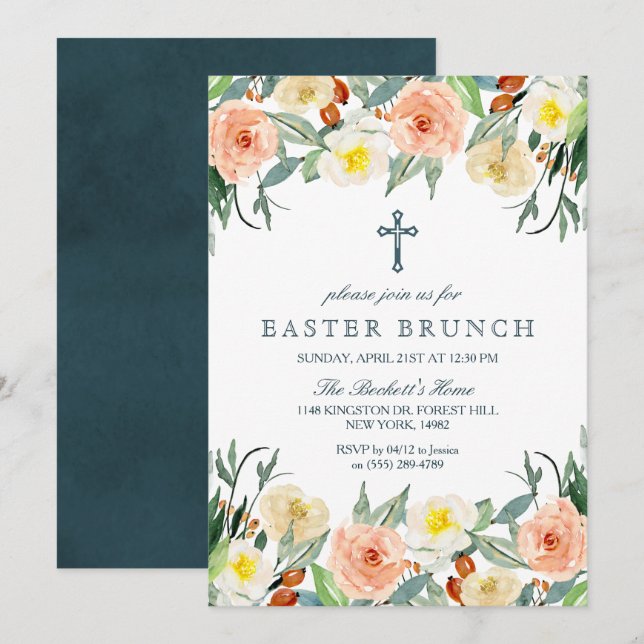 Invitación Sencillamente Elegante Brunch Floral De Pascua (Anverso / Reverso)