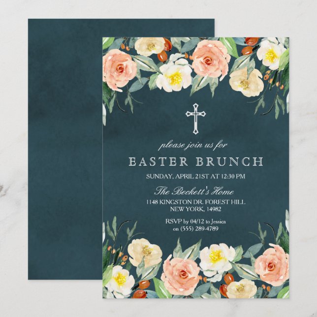 Invitación Sencillamente Elegante Brunch Floral De Pascua (Anverso / Reverso)