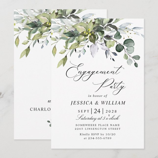 Invitación Sencillamente Elegante Eucalipto FESTA DE COMPROMI (Anverso / Reverso)