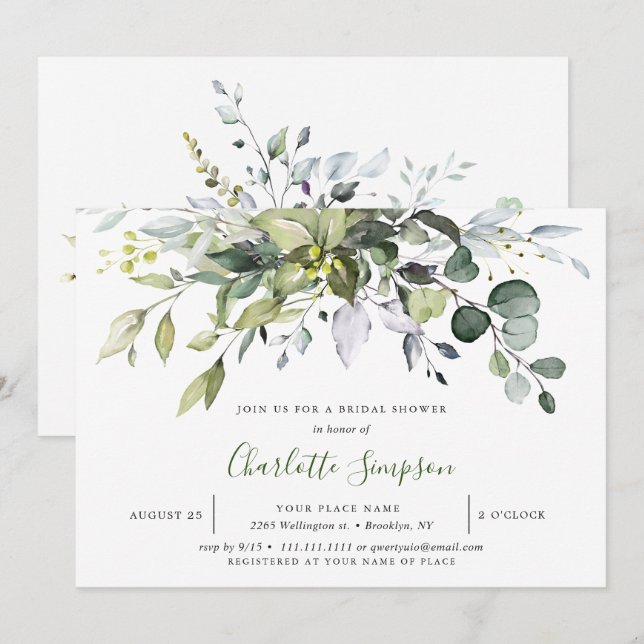 Invitación Sencillamente Elegante Eucalyptus Bridal Shower (Anverso / Reverso)