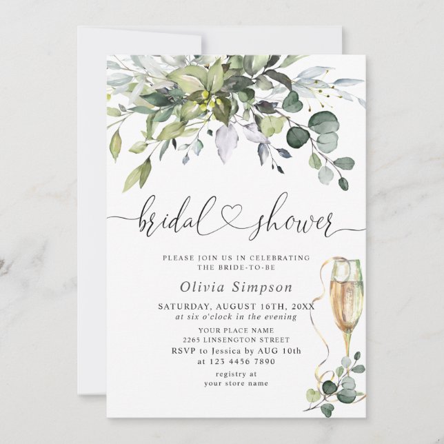 Invitación Sencillamente Elegante Eucalyptus Bridal Shower (Anverso)