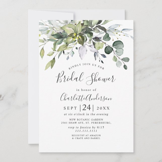 Invitación Sencillamente Elegante Eucalyptus Bridal Shower (Anverso)