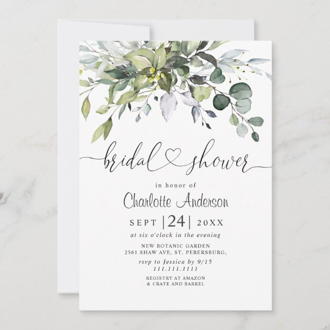 Invitación Sencillamente Elegante Eucalyptus Bridal Shower (Anverso)