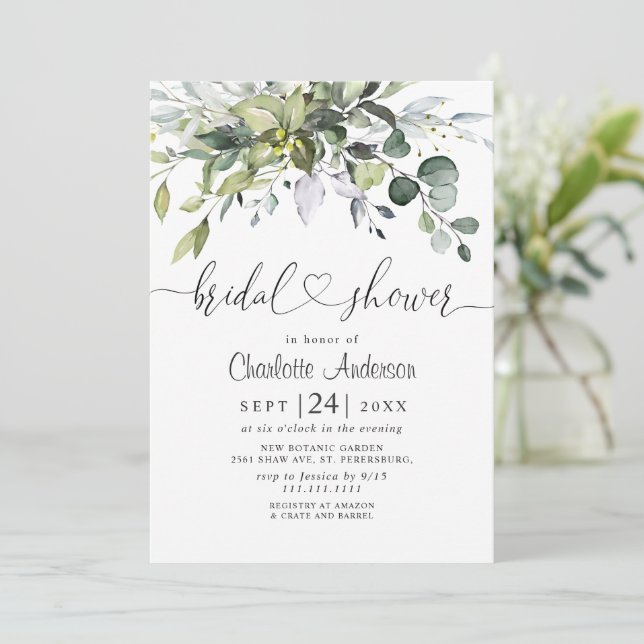 Invitación Sencillamente Elegante Eucalyptus Bridal Shower (Anverso de pie)