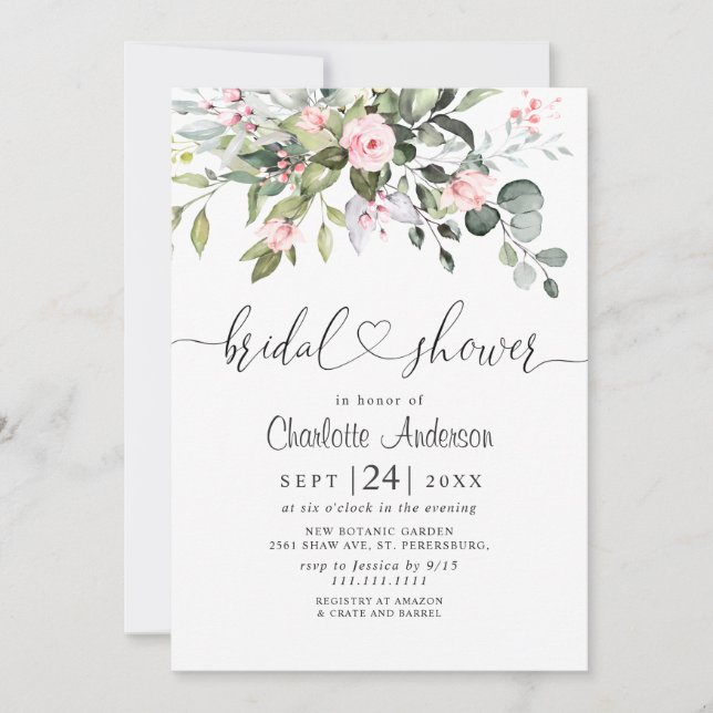 Invitación Sencillamente Elegante Eucalyptus Bridal Shower (Anverso)