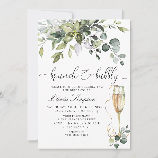 Invitación Sencillamente Elegante Eucalyptus Brunch & Bubbly (Anverso)