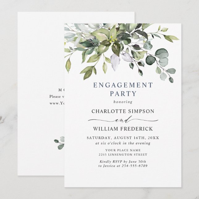 Invitación Sencillamente Elegante FIESTA DE COMPROMISO con Eu (Anverso / Reverso)