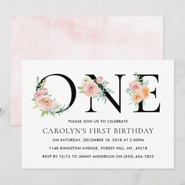 Invitación Sencillamente elegante floral UN Fiesta de cumplea (Anverso / Reverso)