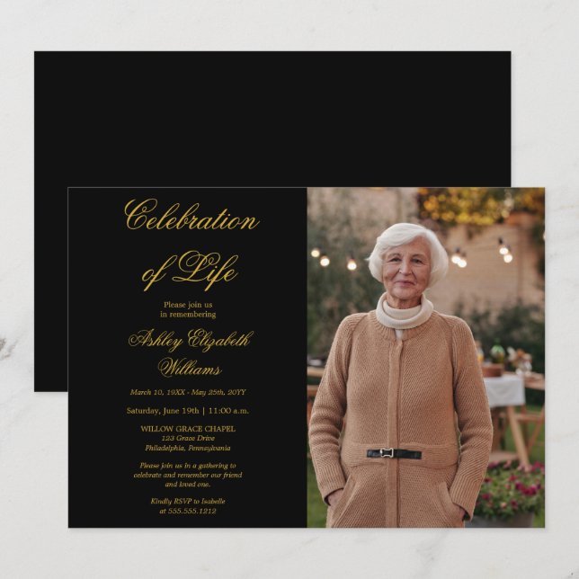 Invitación Sencillamente elegante foto Celebración de la vida (Anverso / Reverso)