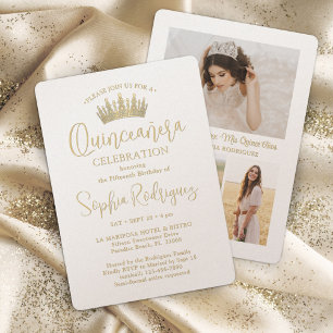 Invitación Sencillamente Elegante Oro Quinceañera Crown 3 Fot